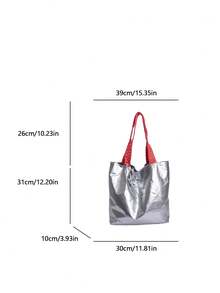 1pc Women's Contrast Color Shoulder Crossbody Bag, Large Capacity Glitter Tote Handbag, Suitable For Shopping, Commuting, Gift - Silver - View 3