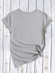 Camiseta de Verano Casual Holgada con Estampado de Cinta de Letras Rosa Warrior - Blanco - Ver 11