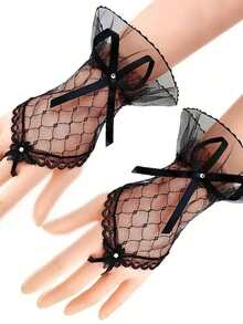 1 đôi găng tay lưới trắng gợi cảm ngọt ngào dành cho cô dâu, găng tay ren mỏng màu đen kiểu Lolita cho đám cưới, lễ hội, tiệc tùng. - Cung không ngón - Xem 1