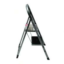 2-Step Folding Step Stool, Steel Frame Household Stool, Non-Slip Footpad, Compact & Sturdy, Suitable For Home, Kitchen, Office (Silver/Black) - Cream - View 5