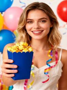 7-Color Mixed Paper Popcorn Buckets, Mini Snack Boxes, Suitable For Popcorn, Candy, Cookies, Party Favors, Movie Nights - Blue - View 11