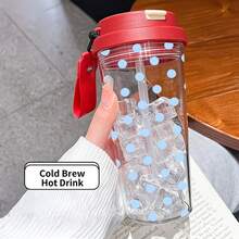 1/5 Peças Copo de Plástico Azul Claro com Estampa de Bolinhas de 500ml, com Canudo, Alça e Tampa à Prova de Vazamentos, Copo Térmico de Café Gelado Transparente com Padrão de Bolinhas Azul Claro Fresco, Perfeito para Uso Diário e um Presente Ideal para Meninas e Amantes da Estética Doce. - Bolinhas azuis - Visão 13