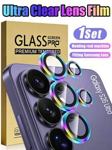1片装 - 适用于三星 Galaxy S26 Ultra 的 9H 钢化玻璃摄像头镜头保护膜，带安装托盘，兼容手机壳，不影响夜间拍摄，还原摄像头原色，安装简便无气泡，适用于 Galaxy S26 Plus/S26/S25 Ultra/S25 Plus/S25/S24 Ultra/S24 Plus/S24/S23+/S23/S22+/S22/S21+/S21 手机配件，提升手机整体外观。 - 彩色 - 查看 1