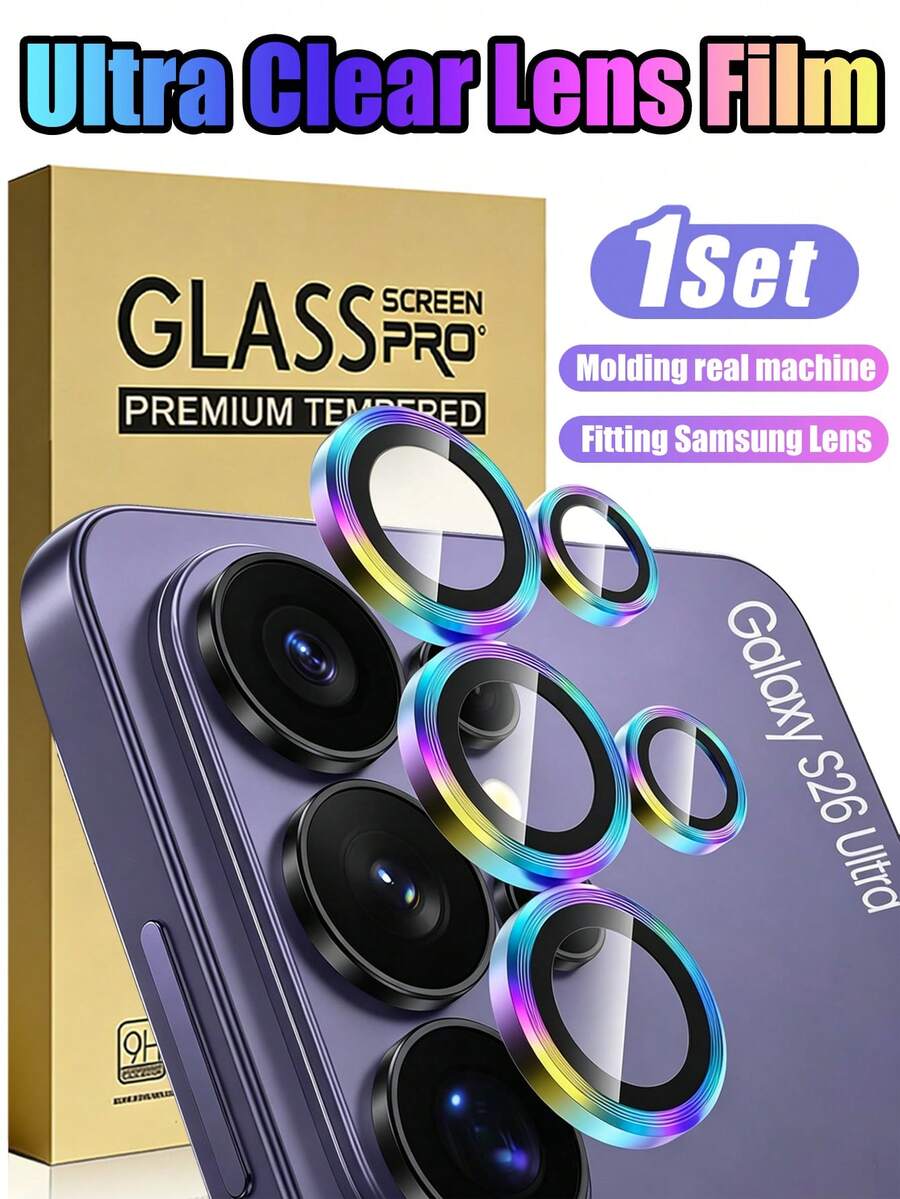 1片装 - 适用于三星 Galaxy S26 Ultra 的 9H 钢化玻璃摄像头镜头保护膜,带安装托盘,兼容手机壳,不影响夜间拍摄,还原摄像头原色,安装简便无气泡,适用于 Galaxy S26 Plus/S26/S25 Ultra/S25 Plus/S25/S24 Ultra/S24 Plus/S24/S23+/S23/S22+/S22/S21+/S21 手机配件,提升手机整体外观。 - 彩色 - 查看 1