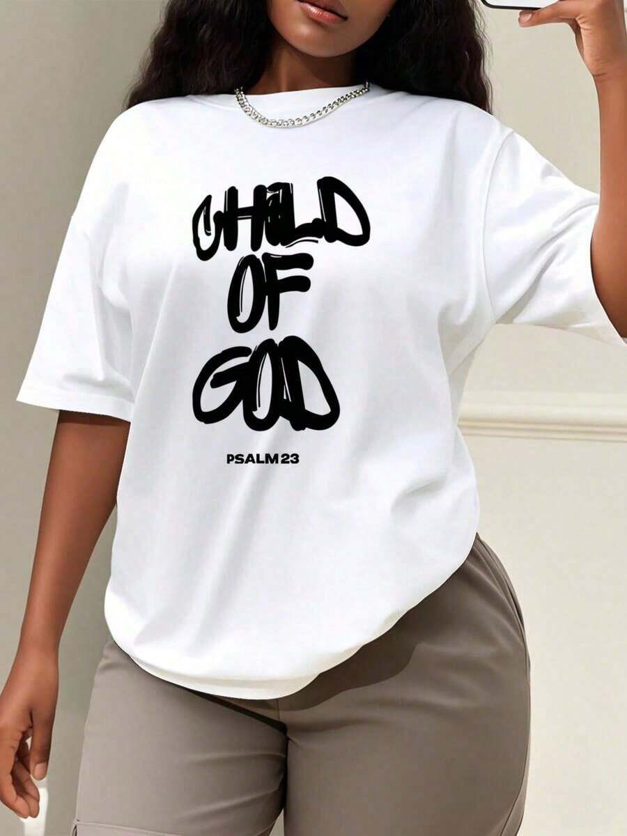 1 pieza de camiseta casual divertida estilo oversize para mujer, Child Of God, para todas las estaciones, camiseta de tipo oversize para mujer, perfecta para fiestas navideñas o para regalar, suave y cómoda, 180g de algodón 100%. - Blanco - Ver 1