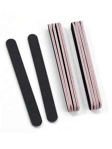 Set de 5 limas de uñas negras, bloques de pulido de uñas rectos, limas de uñas/manicura/herramientas de uñas con núcleo rojo y papel de lija negro - Negro - Ver 2