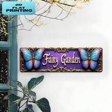Cartel de pared de metal con marco dorado y alas iridiscentes azul/púrpura de hada vintage en estilo 2D plano - Placa de metal ornamentada 2D plana para decoración de bar, boda, fiesta - Fácil instalación (10x40cm) - Regalo ideal, 2D plano, perfecto para decoración de habitación - A - Ver 6