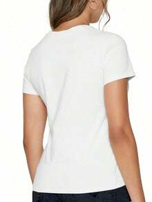 1 pieza Camiseta de Mujer con Estampado Divertido de Profesora de Gramática y Puntuación para el Día de San Valentín, cuello redondo, casual, de algodón puro de 180g (1 pieza) 100% algodón. - Blanco - Ver 2