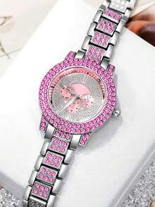 Set de 2 piezas de reloj de cuarzo de acero inoxidable con cristales de moda y pulsera para mujeres - Multicolor - Ver 4