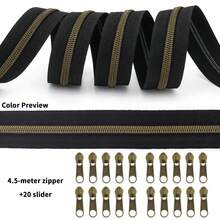 1 Set = 4.5m Zipper + 20pcs Zipper Pulls, Black & White Available, 5# Zipper Chain With 20pcs Zipper Pulls, 4 Zipper Teeth Colors (Bronze / Light Gold / Silver / Colorful) Suitable For Backpacks, Wallets, Handmade DIY, Sewing Replacement - -- - View 18