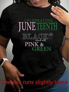 PremiumCamiseta negra para mujer con estampado bicolor rosa y verde con temática del 15 de junio - Camiseta casual de manga corta transpirable, ajuste cómodo, lavable a máquina, diseño versátil tipo camisa, adecuada para uso diario y ocasiones con temática del 15 de junio. Nueva llegada - Negro - Ver 1