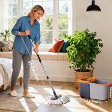 Spin Mop And Bucket Set, Detachable Double Buckets Separate Dirty Water With Stainless Steel Wringer For Floor Cleaning, Cleaning Buckets With 4 Mop Head Replacements For Household Use - Gray - 查看 5