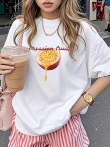 Camiseta de mujer estampada de manga corta para verano, tela de poliéster, estilo multifuncional, corte regular, peso 180 gramos, 1 unidad. - Blanco - Ver 1