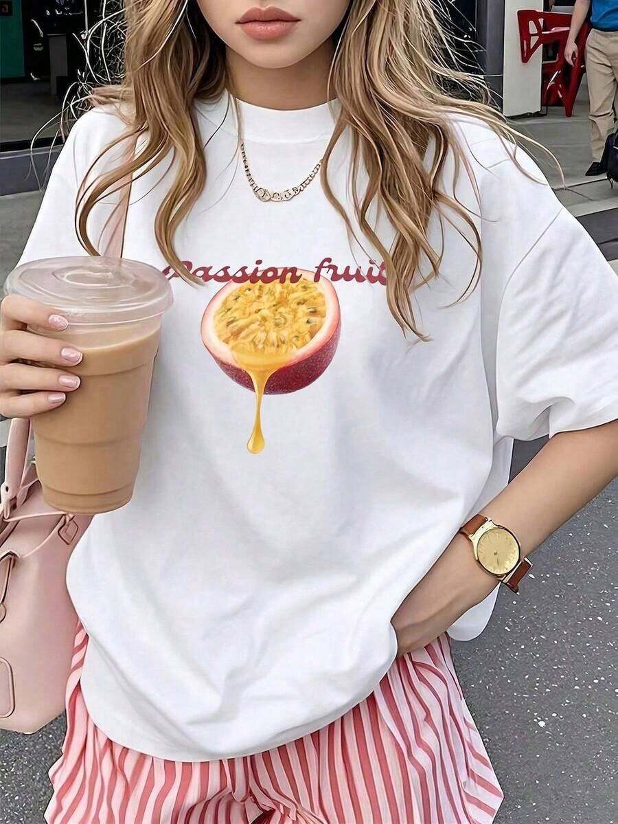 Camiseta de mujer estampada de manga corta para verano, tela de poliéster, estilo multifuncional, corte regular, peso 180 gramos, 1 unidad. - Blanco - Ver 1