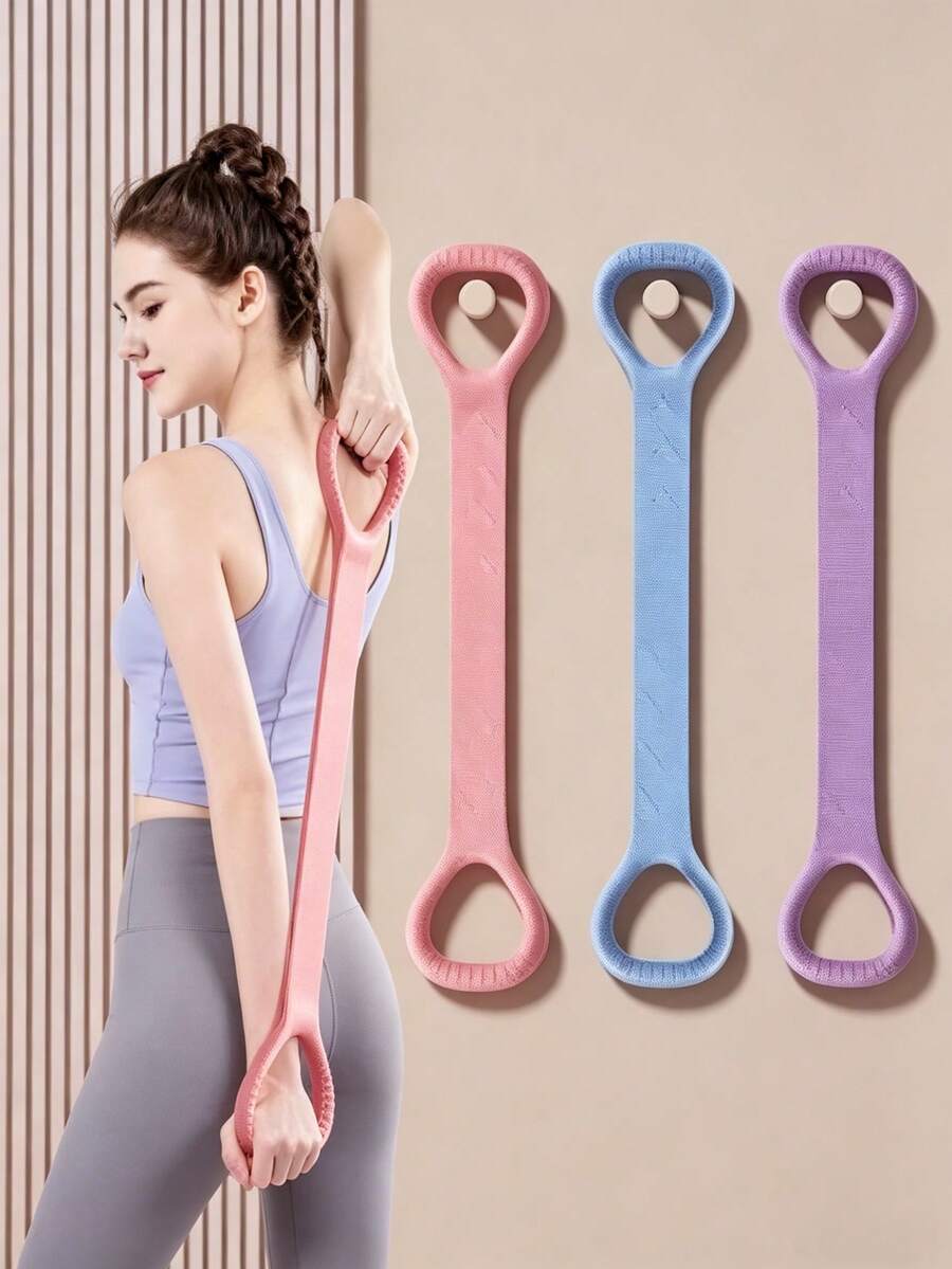 1/2/3pcs 8-Shaped Stretch Strap, Women Back Training Yoga Stretch Band, Thick Silicone Elastic Rope For Back - Pink - View 1