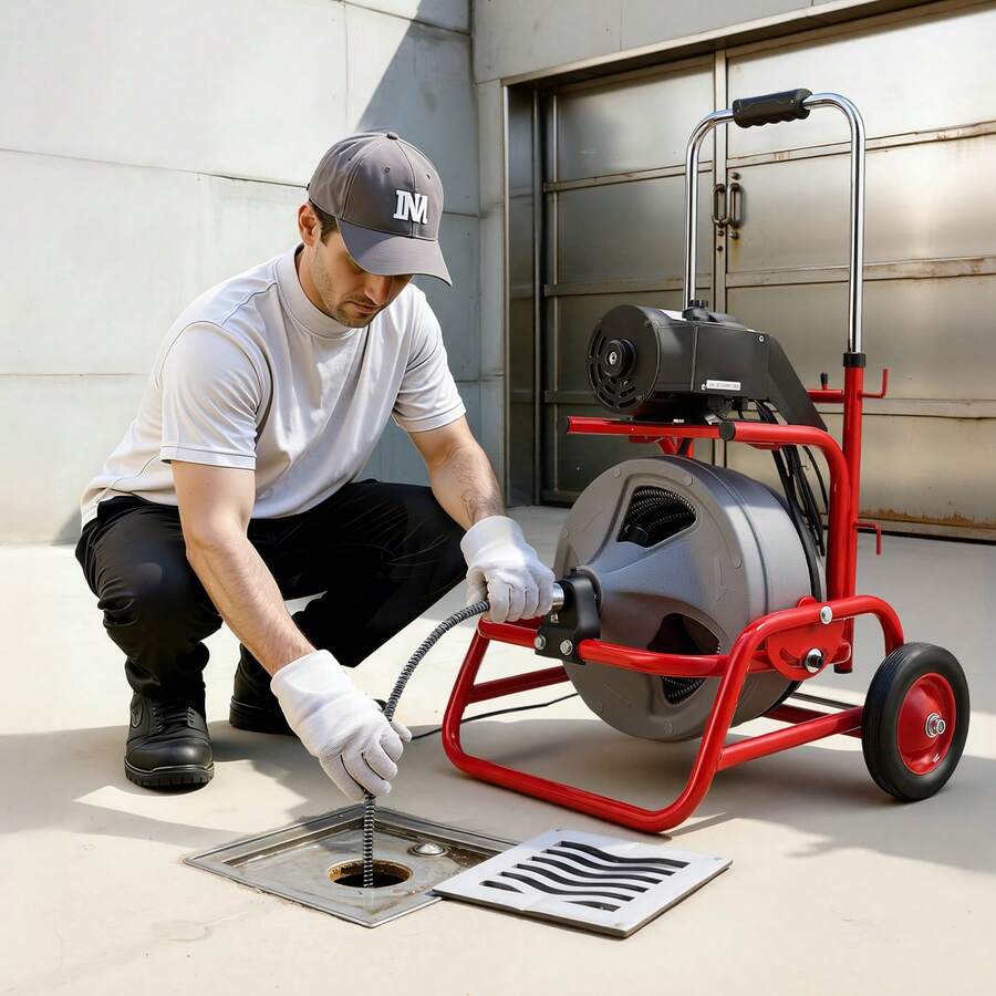 Drain Cleaner Machine 75 FT X 1/2 Inch, Sewer Snake Auger On Wheels, Manual Feed Drain Cleaning Machine With Adjustable Drum Angle, 6 Cutters & Air-Activated Foot Switch For 2" To 6" Pipes - 查看 1