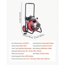 Drain Cleaner Machine 100 FT X 3/8 Inch, Auto Feed Sewer Snake Auger On Wheels, Portable Drain Cleaning Machine With 4 Cutters & Air-Activated Foot Switch For 2" To 4" Pipes - 100 FT x 3/8 Inch, Pengumpanan Otomatis, 4 Mata Pisau Pemotong - View 11