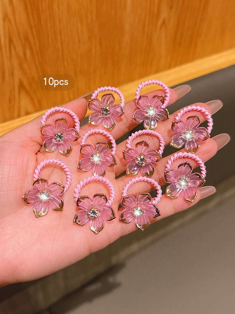 10pcs Floral Hair Ties, Sweet Style, Suitable For Daily Use