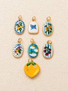 1 pieza Accesorio de joyería de verano con diseño lindo de frutas como cereza, limón, naranja, girasol y cordero, chapado en oro de 18K, resistente al agua y con color duradero, accesorio DIY para collares, pulseras, aretes, llaveros, bolsos, joyería de mujer, billeteras, pequeño colgante, regalo adecuado para dar a amigos - Multicolor - Ver 1