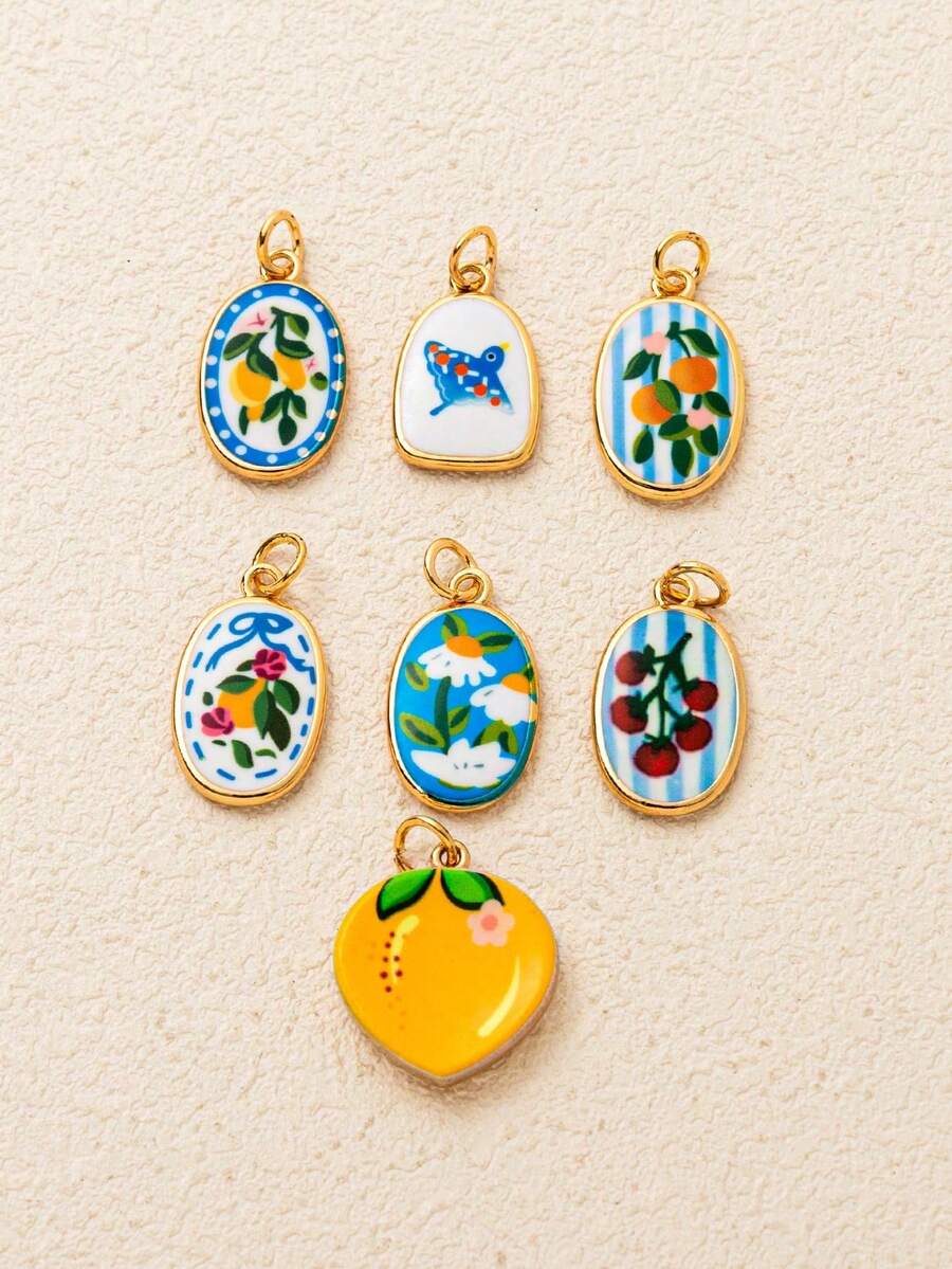 1 pieza Accesorio de joyería de verano con diseño lindo de frutas como cereza, limón, naranja, girasol y cordero, chapado en oro de 18K, resistente al agua y con color duradero, accesorio DIY para collares, pulseras, aretes, llaveros, bolsos, joyería de mujer, billeteras, pequeño colgante, regalo adecuado para dar a amigos - Multicolor - Ver 1