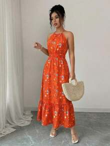 Vestido casual para mujer con camiseta estampada y cintura elástica - Multicolor - Ver 5