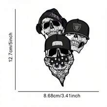 PVC骷髅贴纸 - 时尚嘻哈风格骷髅贴花，戴着帽子和围巾，装饰贴纸，可用于遮盖汽车车窗上的划痕 - A - 查看 5