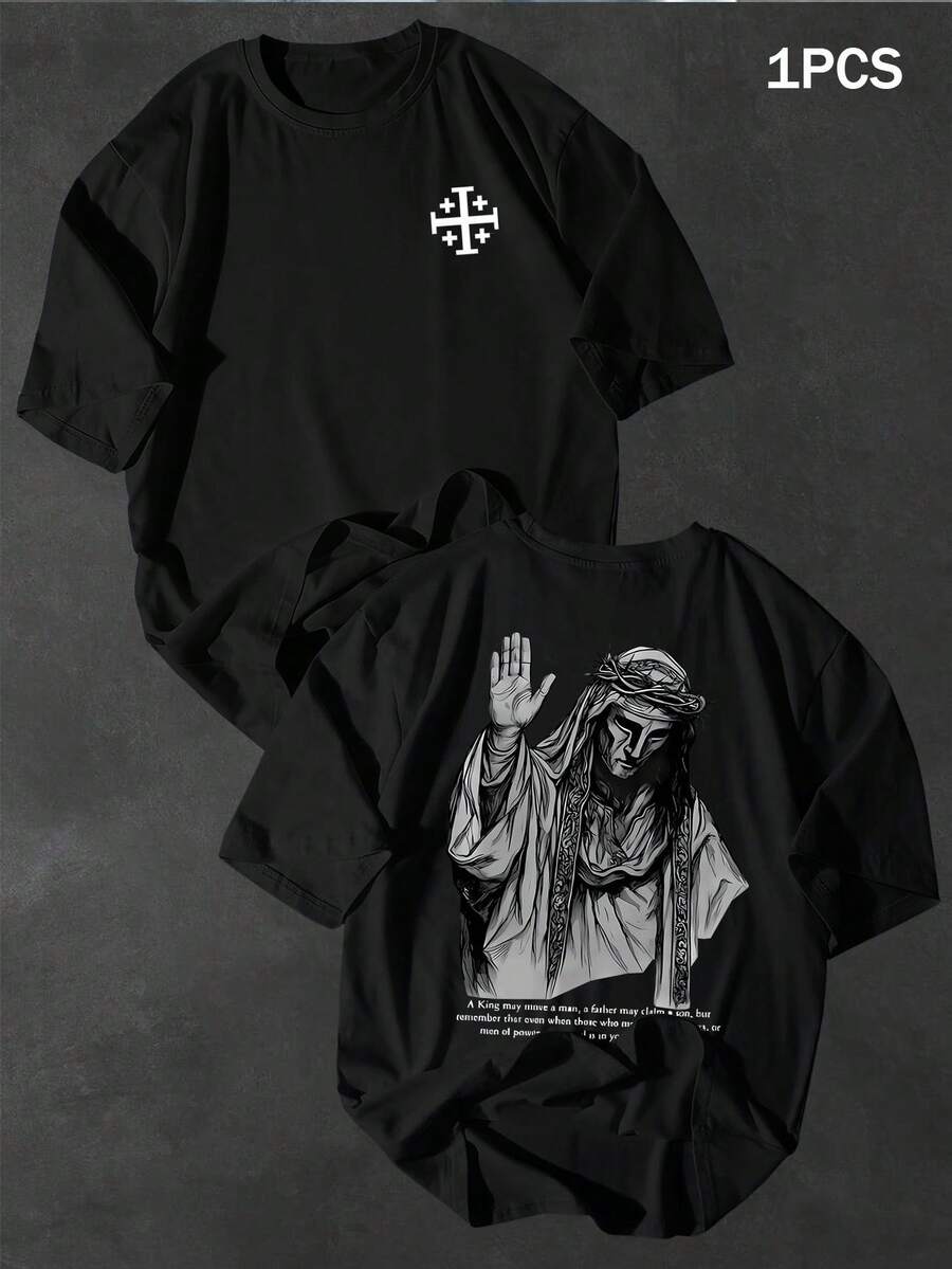 Camiseta vintage de manga corta y cuello redondo para hombre - Negro - Ver 1