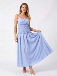 Women's Summer Smocked Ruffle A-Line Slip Dress  Soft Breathable Vacation Cocktail Beach Streetwear - Blue - View 5