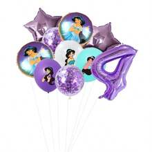 Official Licensed  Jasmine Princess Purple Theme Birthday Party Balloon Decoration Set, Purple Cartoon Pattern Foil Balloons, 32 Inch Purple Number 1-9 Foil Balloons, Happy Birthday Balloon Set, Suitable For Birthday Growth Ceremony Party Wall Decor Background, Balloon Set Decoration Supplies - View 6