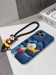 Disney Mickey Mouse Clubhouse Phone Case : 3D Fluffy Pattern Border Protector Phone Soft Phone Case With A Free Cute Mickey Bracelet Chain Lanyard, Mickey, Minnie, Goofy, Donald Duck, Daisy Duck, Pluto, For Apple 17 Promax 17 Pro 16 15 14 13 12 11 Pro Max XS Max X XR Soft Cover Summer Phone Case - 白色 - 查看 7