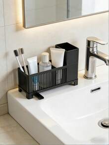 1pc Large Capacity Kitchen Sink Drain Basket - Sink Organizer/Dish Rack, Kitchen Storage Box, Black & Grey, Suitable For Kitchen And Bathroom Organizer Rack - With Automatic Drainage Hole Kitchen Sink, Equipped With Detachable Drain Tray Storage Container; Used For Storing Sponges, Brushes, Dishcloths, Soap, Utensils, Toiletries And Other Kitchen & Bathroom Accessories, Ideal For Kitchen Sink And Bathroom Countertop - Multicolor - View 9