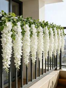 30pcs/20pcs/1pc High-End Artificial White Wisteria, Dense White Faux Wisteria Vine Hanging Strands Fiber, Artificial Wisteria Vines, Outdoor Artificial Flowers, Holiday Decor, Floral Vine Decor, Home Decor, Outdoor Decor, Yard Garden Decor, Suitable For Wedding Decor, Hotel, Party, Garden Party, Yard, Suitable For Various Indoor And Outdoor Decor, All Seasons, Durable And Beautiful - White - View 11