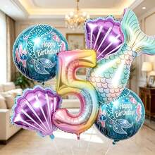 Set mit 8 Luftballons mit Farbverlauf-Zahlen, Meerjungfrauenschwänzen und Muschel-Designs. Perfekt für Geburtstagsfeiern, Themenpartys, Jahrestage, Familientreffen, Poolpartys, Strandpartys, Heimdekoration, Outdoor-Picknicks, Foto-Motive, - Übersicht 13
