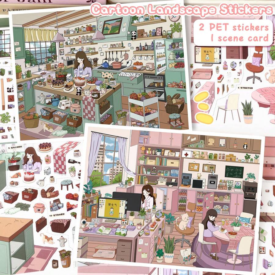 New Large Scene Stickers, Adult Landscape Stickers, House Stickers, Miniature Scene Stickers, Scenery Stickers, Landscape Stickers, Reusable, Multiple Sizes Available - A - View 1