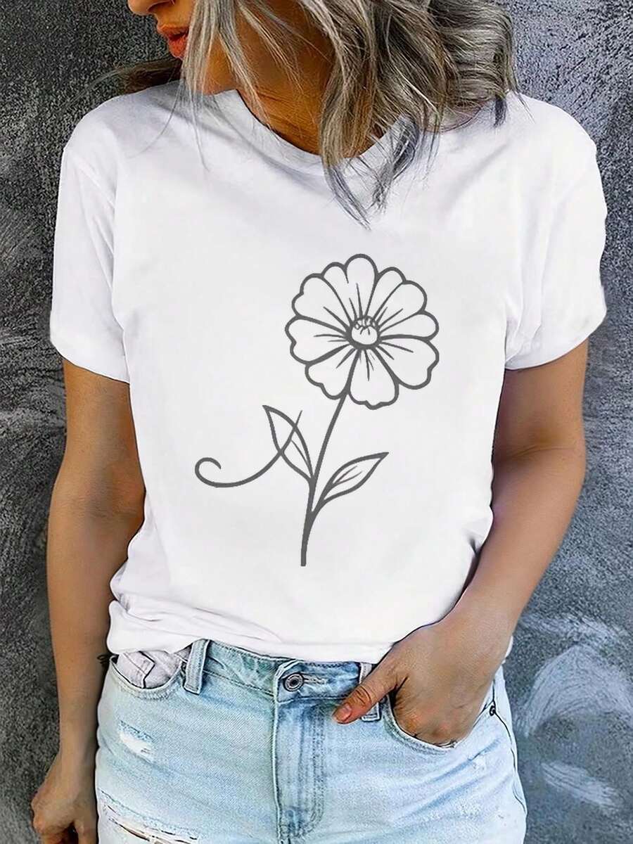 1 Women's Summer Short Sleeve T-Shirt With Print, Modern And Casual, Machine Washable, Comfortable Fit, 2D Flat Print, 180g, 100% Cotton. - 白色_01 - 查看 1
