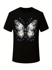 Talla Grande - Talla Grande - Camiseta de Mujer a la Moda con Estampado de Mariposas - Negro - Ver 3