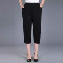 Pantalones Capri de Verano 2026 para Mujer, Talla Grande 4XL, Holgados, Casuales, Cintura Elástica, Pantalones Medios de Algodón Puro para Mujer - Negro - Ver 5