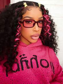 1pc Women's Fashionable Small Frame Wine Red , Stylish Beach Summer Accessory, School Retro Rectangular Shades - Burgundy - View 3