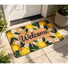 1pc "Welcome" Lemon Floral Print Flannel Doormat, Non-Slip Absorbent Entrance Mat, Bright Summer Style Floor Rug, Washable Indoor/Outdoor Home Decor, Fresh Fruit Themed Carpet.Carpet,Rug,Carpet Living Room,Kitchen Mat - 1PC - View 13