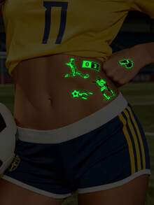 STARTTOOS 5pcs Glow-In-The-Dark Black & White Football Silhouette Temporary Tattoos, Waterproof Long-Lasting World Cup Fan Cheering Face Stickers, Sports Event Arm & Body Luminous Decals - Multicolor - View 3