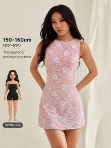 Vestido elegante vintage para vacaciones, vestido ajustado de jacquard para primavera/verano, vestido de tirantes, vestido mini verde - Rosa - Ver 10