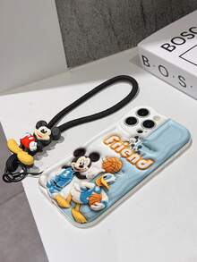 Disney Mickey Mouse Clubhouse Phone Case : 3D Fluffy Pattern Border Protector Phone Soft Phone Case With A Free Cute Mickey Bracelet Chain Lanyard, Mickey, Minnie, Goofy, Donald Duck, Daisy Duck, Pluto, For Apple 17 Promax 17 Pro 16 15 14 13 12 11 Pro Max XS Max X XR Soft Cover Summer Phone Case - 白色 - 查看 7