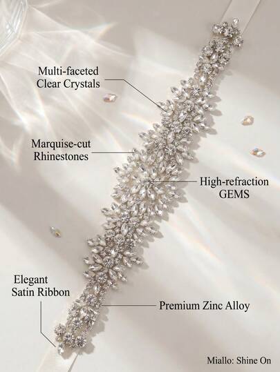 1pc Women's Silver Alloy Ribbon Diamond Applique Bridal Belt Wedding Jewelry Suitable For Wedding Use, Wedding Bridal Waist Decoration,Handmade Sparkling Rhinestone Bridal Belt, Luxury Marquise Crystal Wedding Dress Sash, Elegant Party Formal Gown Waist Accessory For Brides