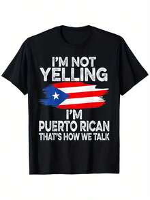 Camiseta Divertida con la Bandera de Puerto Rico, No Grito, Perfecta para Hombres y Actividades al Aire Libre, Hecha de, Disponible en Tallas S-XXXL, Camiseta de manga corta / camiseta de manga corta - Negro - Ver 1