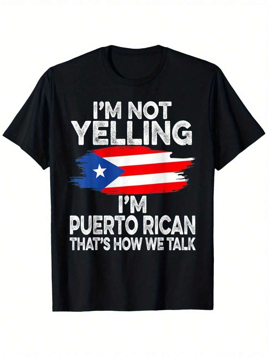 Camiseta Divertida con la Bandera de Puerto Rico, No Grito, Perfecta para Hombres y Actividades al Aire Libre, Hecha de, Disponible en Tallas S-XXXL, Camiseta de manga corta / camiseta de manga corta - Negro - Ver 1