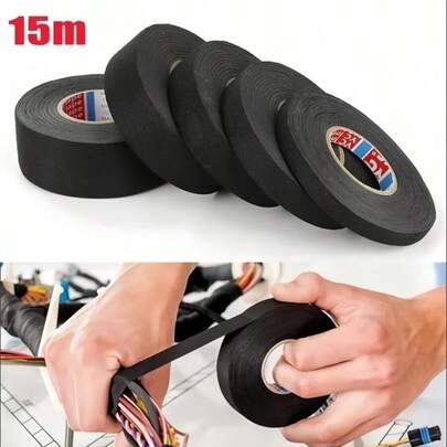 1pc 15M Automotive Wire Harness Velvet Tape, Flame Retardant, Heat Resistant, Tear Resistant, Insulating, Noise Reducing, Effective For Eliminating Vehicle Interior Noises, Automotive Wire Bundling And Protection Tool
