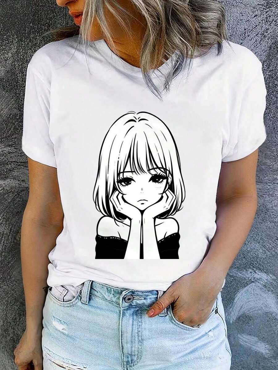 1 Women's Summer Short Sleeve T-Shirt With Print, Modern And Casual, Machine Washable, Comfortable Fit, 2D Flat Print, 180g, 100% Cotton. - 白色_03 - 查看 1