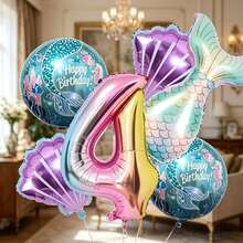 Set mit 8 Luftballons mit Farbverlauf-Zahlen, Meerjungfrauenschwänzen und Muschel-Designs. Perfekt für Geburtstagsfeiern, Themenpartys, Jahrestage, Familientreffen, Poolpartys, Strandpartys, Heimdekoration, Outdoor-Picknicks, Foto-Motive, - Übersicht 7