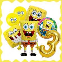 SpongeBob SquarePants Globos de números dorados del 1 al 9, personalizables, con globos con caras y redondos, adecuados para decoración de fiestas - Juego de globos de dibujos animados - Ver 7