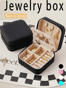 1 hộp đựng mỹ phẩm có gương, hộp trang sức mini đựng bông tai, nhẫn, có khóa kéo, hộp trưng bày trang sức đa chức năng, hộp đựng trang sức di động dùng khi đi du lịch và ở nhà, thích hợp đựng dây chuyền, mặt dây chuyền, bông tai, hộp quà tặng cho bé gái và phụ nữ, Halloween, Giáng sinh, Lễ Tạ ơn, Ngày của Mẹ, vừa vặn với dây chuyền, nhẫn, bông tai, cọ trang điểm, bảng phấn mắt, nước hoa và phụ kiện điện tử, du lịch mùa hè, trang trí nhà cửa, phòng tắm, ngày lễ, tựu trường. - Nhiều màu - Xem 2